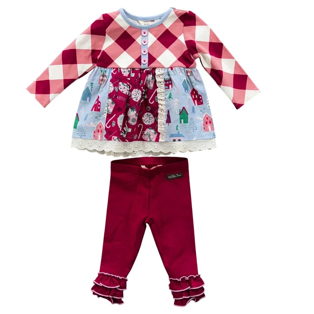 Matilda Jane Baby Christmas Tunic Legging Set Size 6-12M Red Holiday Santa Photo